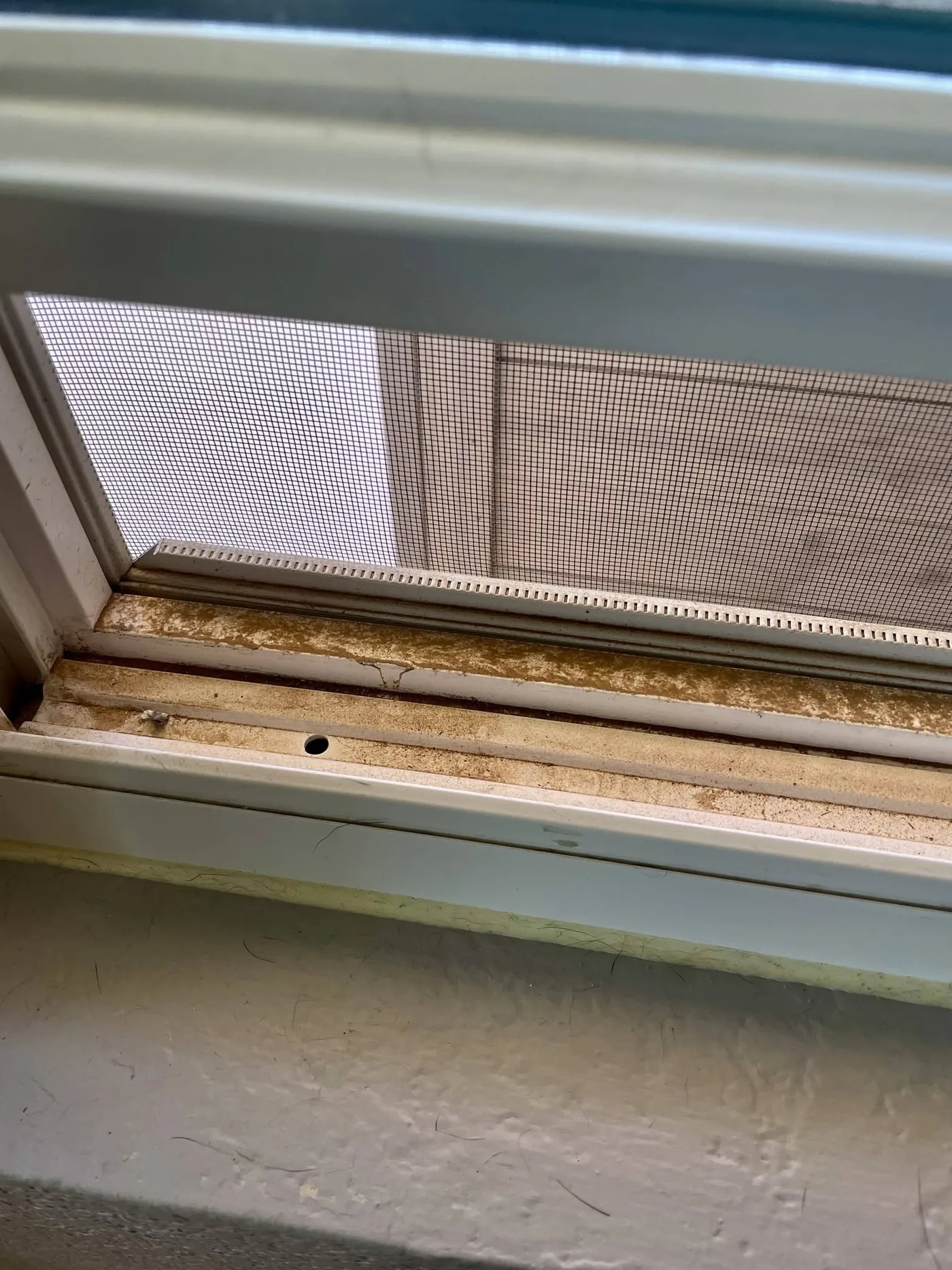 Window track before detailed cleaning